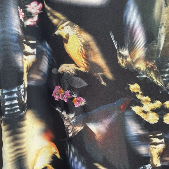 TED BAKER BLACK & MULTI COLOURED BIRD PRINT LONG SLEEVE DRESS SIZE 2 US 6 - Picture 3 of 10
